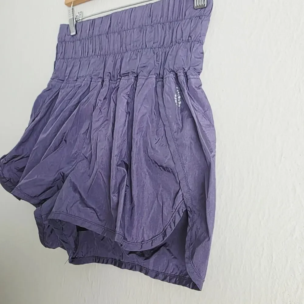 FP Movement The Way Home Shorts Deep Sea Purple High Rise Smocked Running M NEW